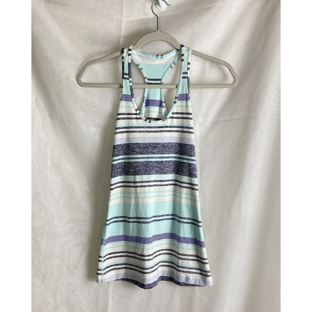 LULULEMON Cool Racerback Striped Basic Tank Top Size 4* Inkwell Luon Athletic